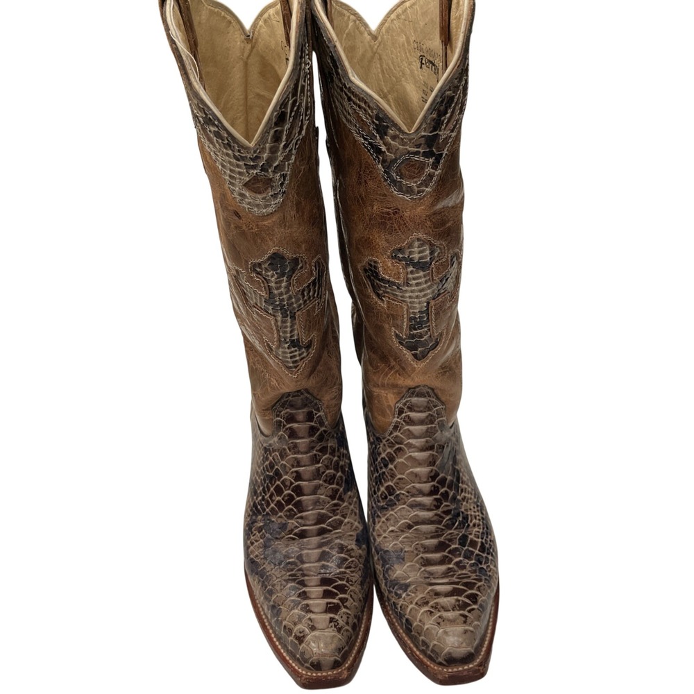 Ferrini Python Cross Inlay Western Boots Size 8 Leather Cowgirl Women festival